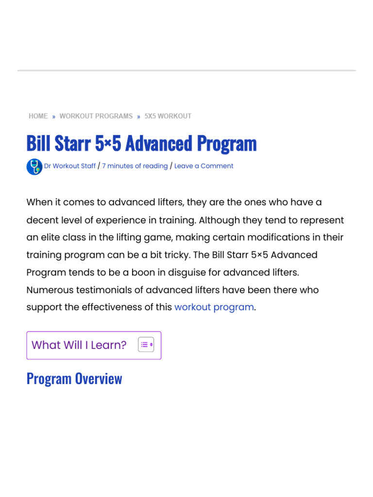Bill Starr 5x5 Advanced Program - DR Workout | PDF | Physical Fitness ...