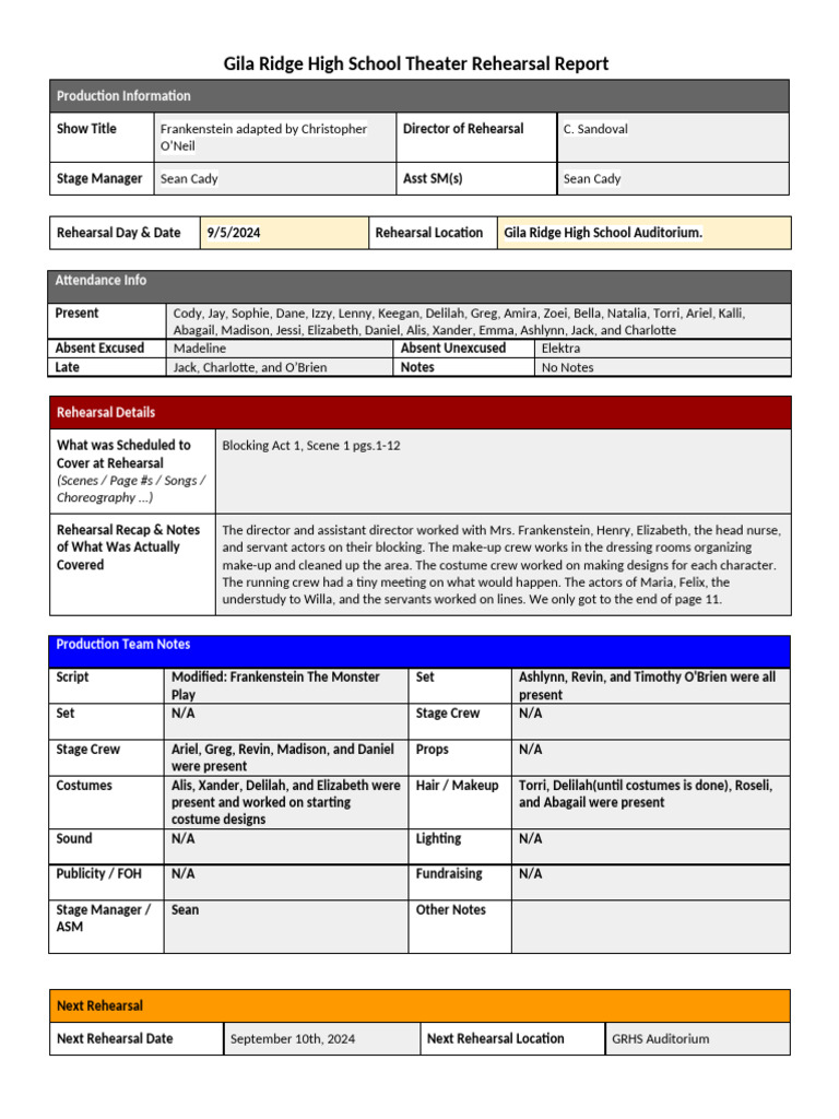 Rehearsal Report Template | PDF