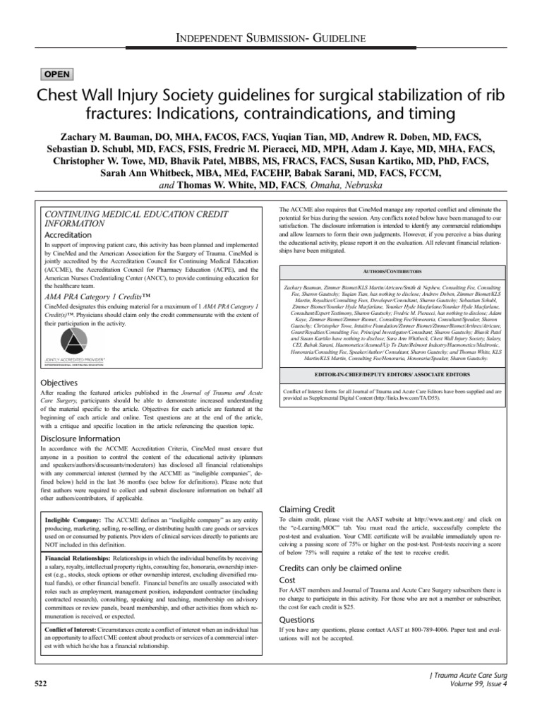 Chest Wall Injury Society Guidelines For Surgical | PDF | Major Trauma ...