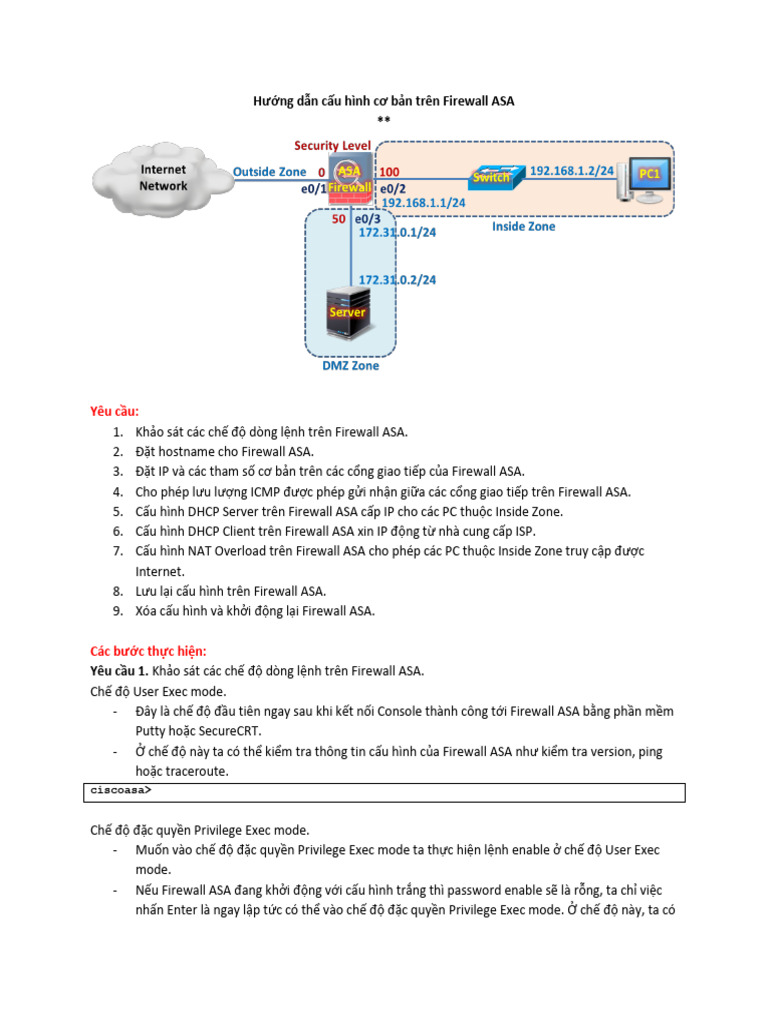 LAB 01-Hướng Dẫn Cấu Hình Cơ Bản Trên Firewall ASA | PDF
