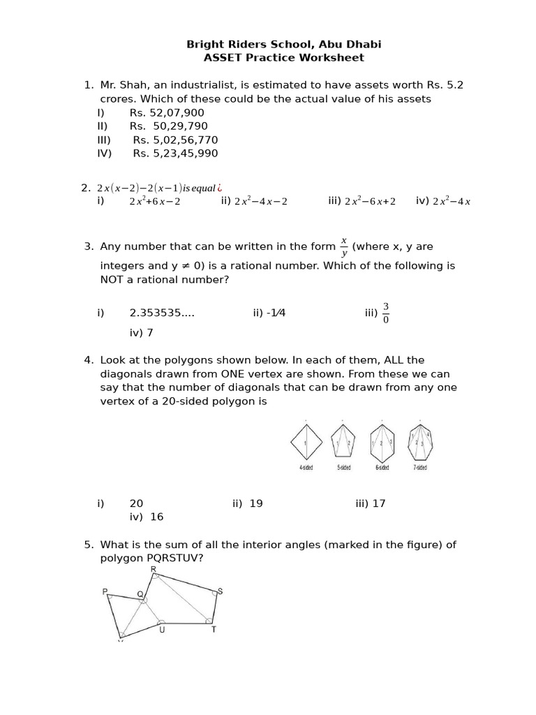 ASSET Practice Worksheet 4 - 14112025 - 054302 | PDF | Litre | Rectangle