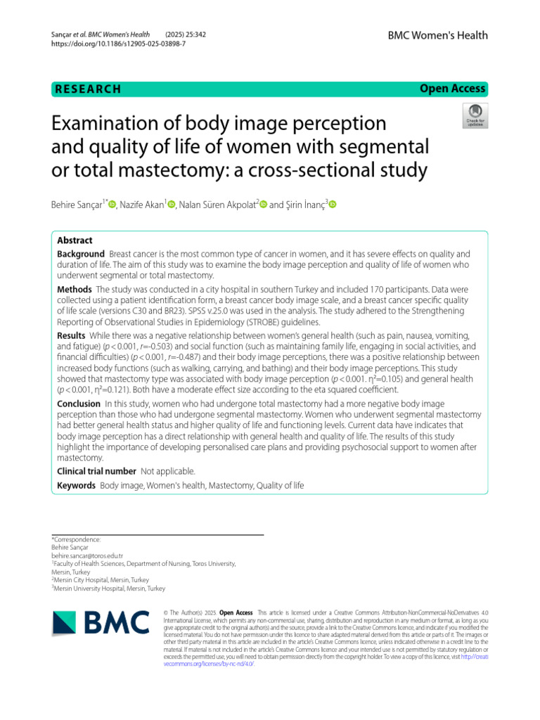 Examination of Body Image Perception and Quality of Life of Women With ...