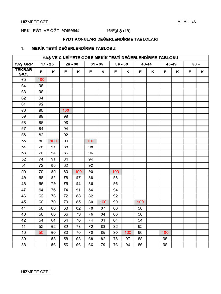 Fydt Değerlendi̇rme Tablolari | PDF