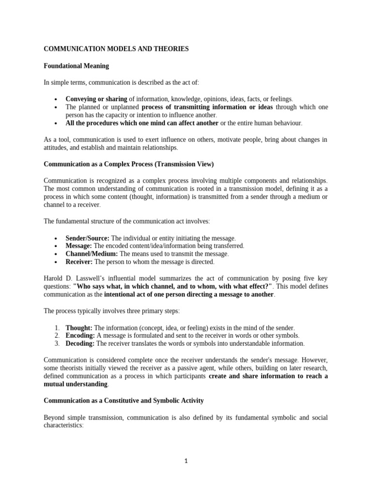 Communication Models and Theories | PDF | Communication | Critical Theory