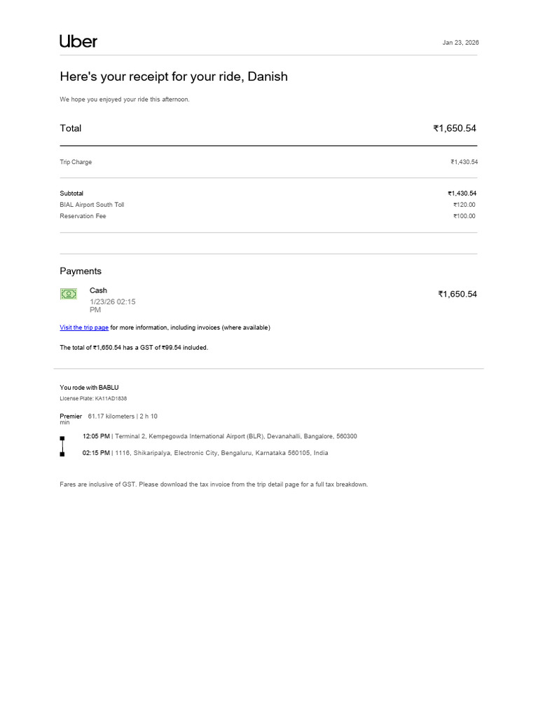 Receipt 23jan 1650 Airporttoroom | PDF