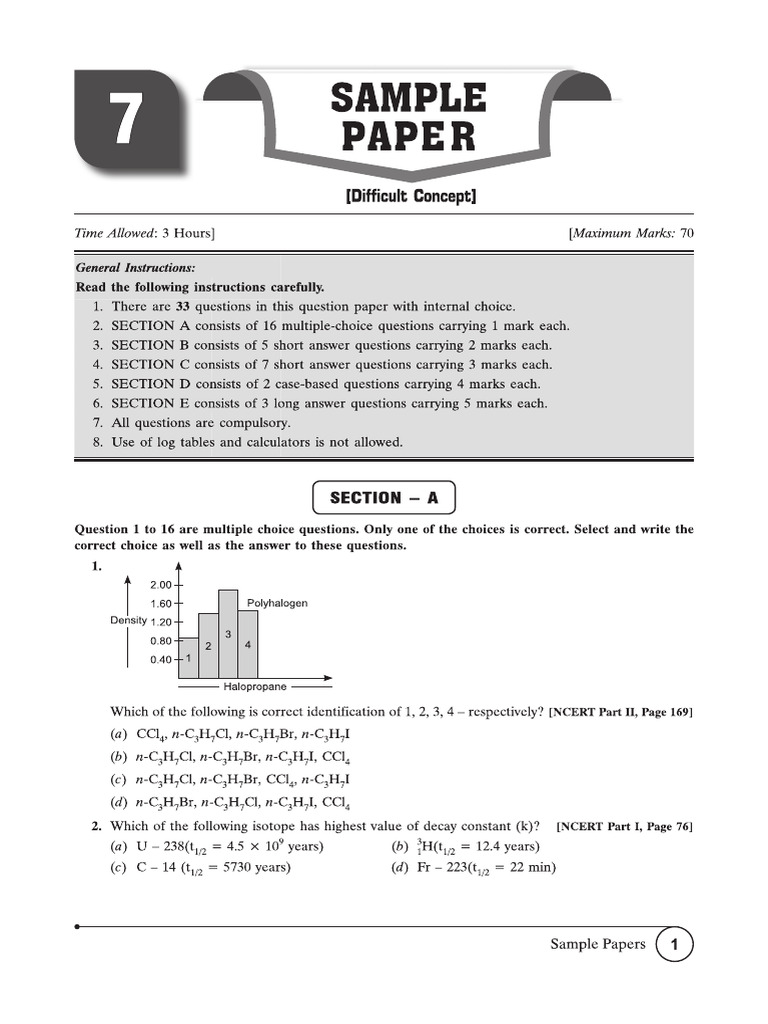 Cbse Cl12 Ead Chemistry 2026 Edition Difficult Paper 7 | PDF