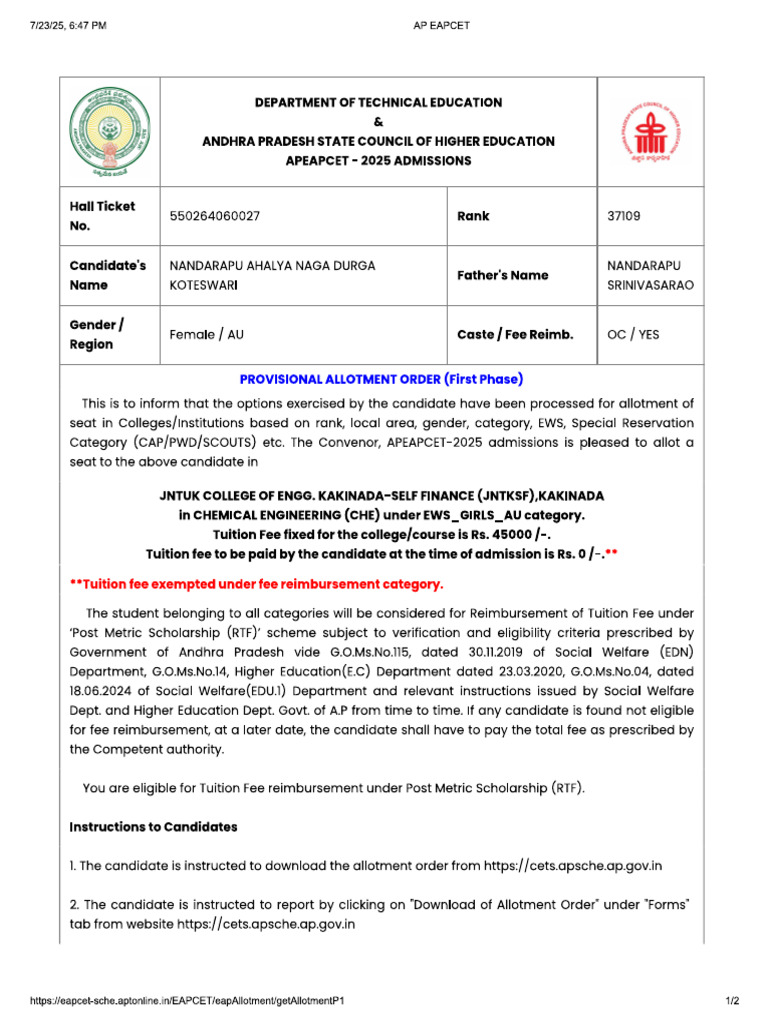 Ahalya Allotment | PDF