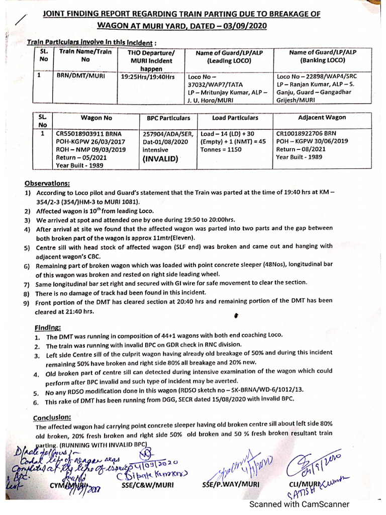 Train Parting Centre Sill Break | PDF