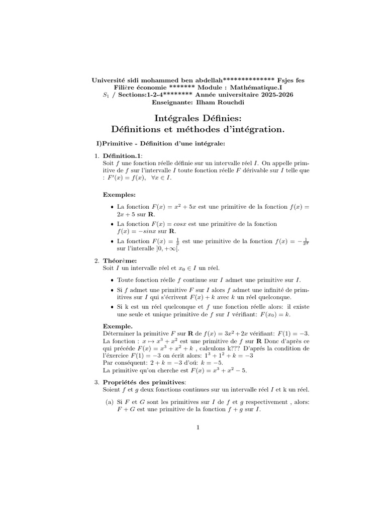 Cours Integrale Definie 2025 2026 | PDF | Intégral | Mathématiques