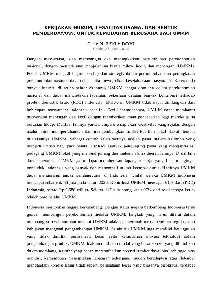 Kode B_m. Riski Hidayat ''Kebijakan Hukum, Legalitas Usaha, Dan Bentuk ...