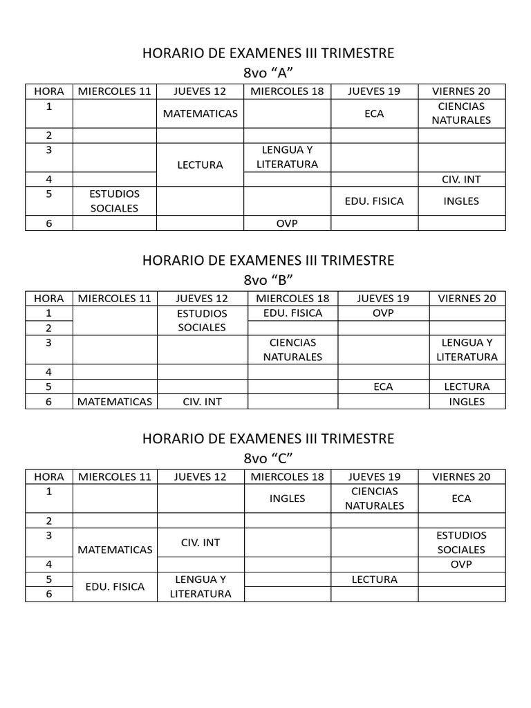 Horario de Examenes Egb III Trimestre | PDF | Idiomas del Reino Unido ...