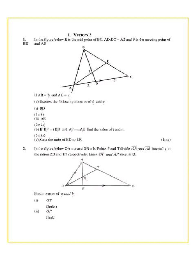 Mathematics Vectors Questions and Answers | PDF