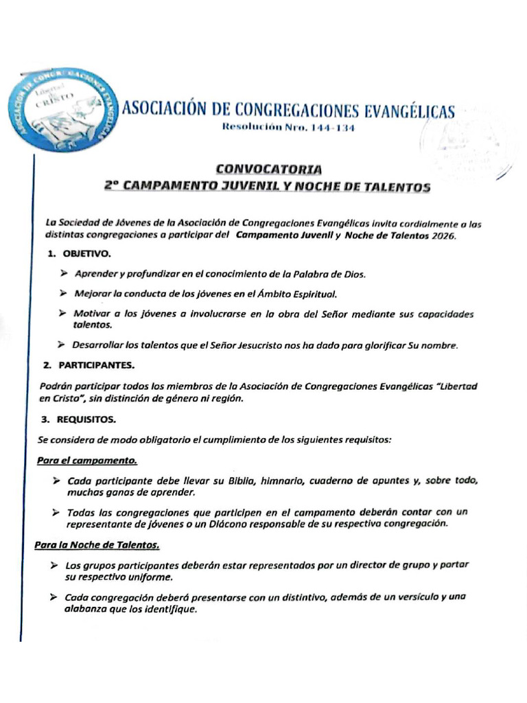 Convocatoria - Campamento Juvenil 2026 | PDF