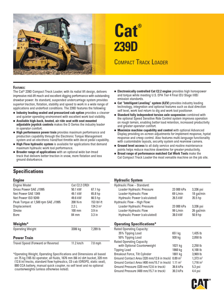 239D Series Spec Sheet | PDF | Horsepower | Loader (Equipment)