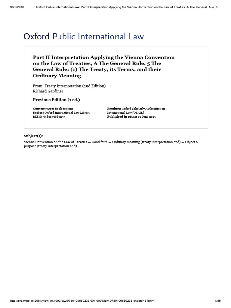 Interpretation of The Vienna Convention | PDF | Treaty | International Law