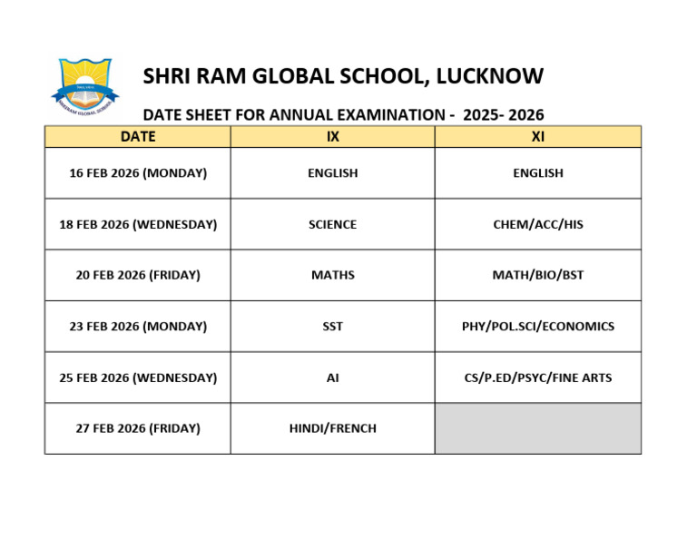 Annual Exam Date Sheet 9 and 11 | PDF