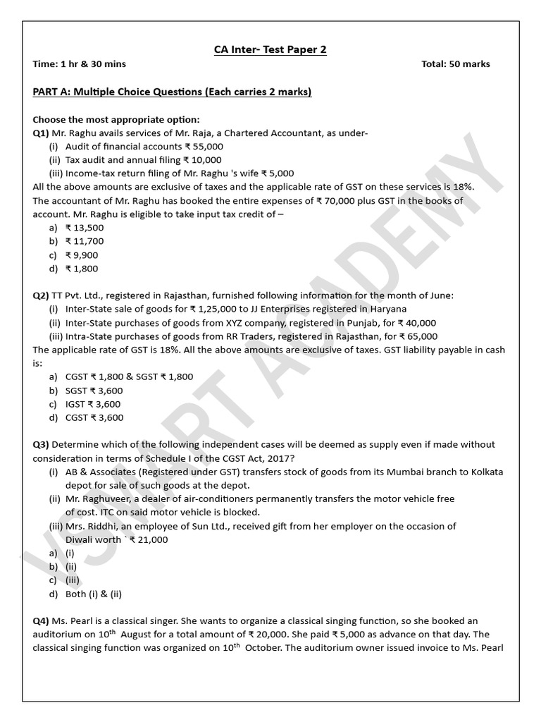 Test Paper 2 - Inter - Sep 24 | PDF | Taxes | Value Added Tax