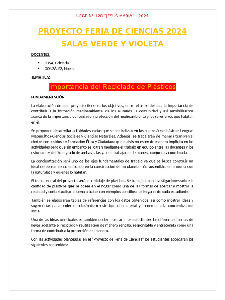 Proyecto Feria de Ciencias 2024 | PDF