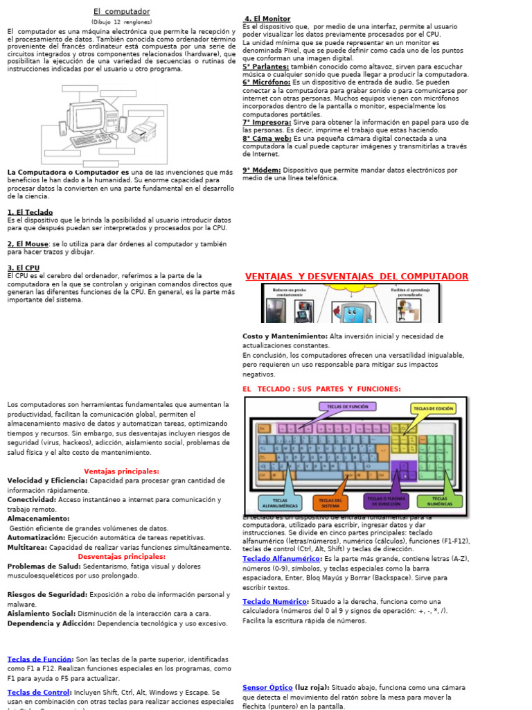 El Computador y Sus Partes Grado Tercero y Cuarto 2026 | PDF | Hardware ...