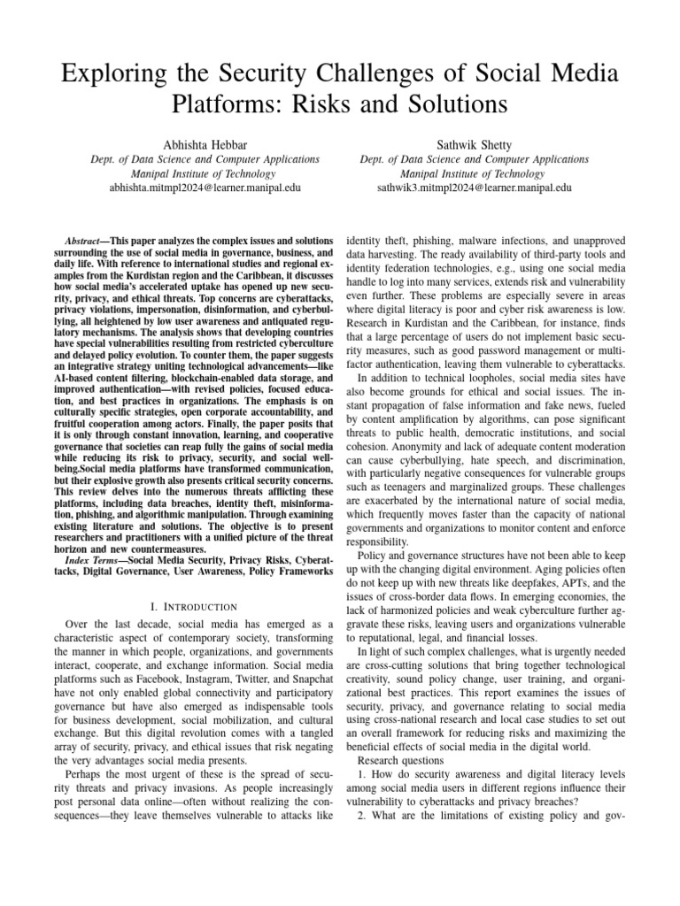Exploring The Security Challenges of Social Media Platforms Risks and ...