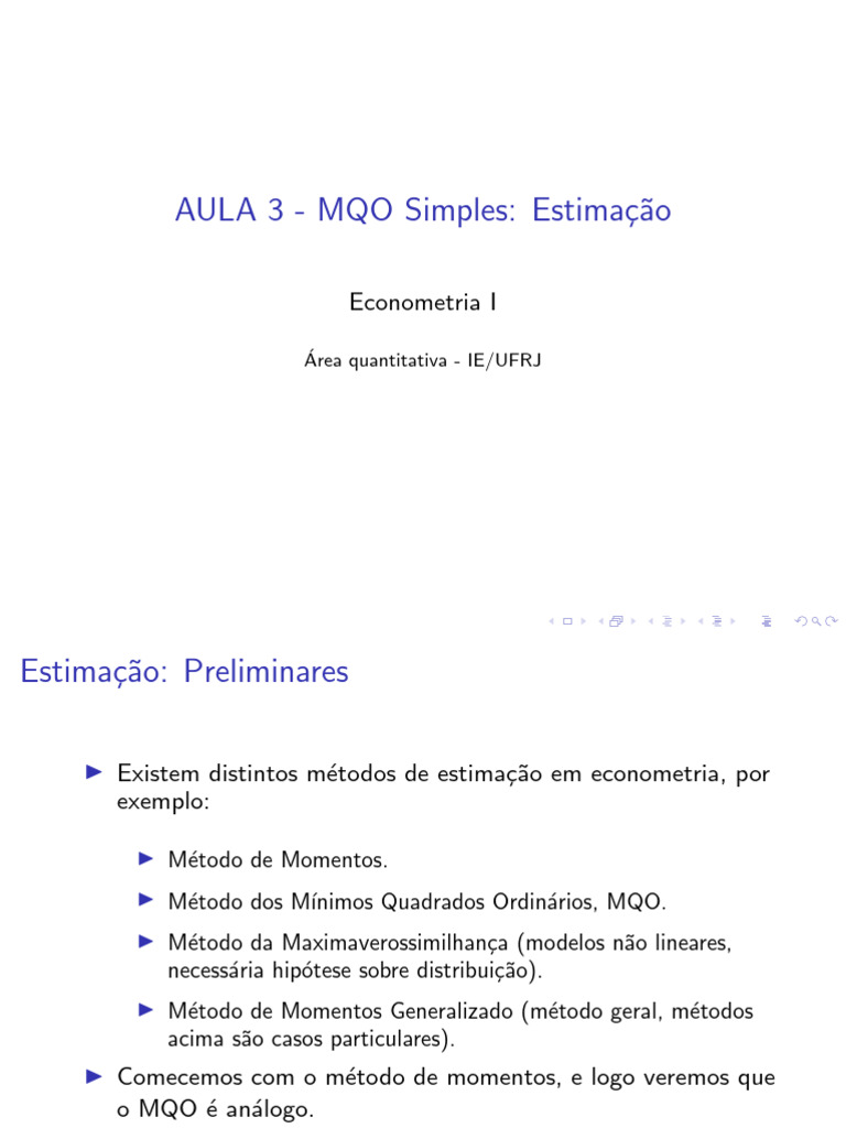 Aula 3 - MQO Simples - Estimação | PDF | Equações | Linha (Geometria)