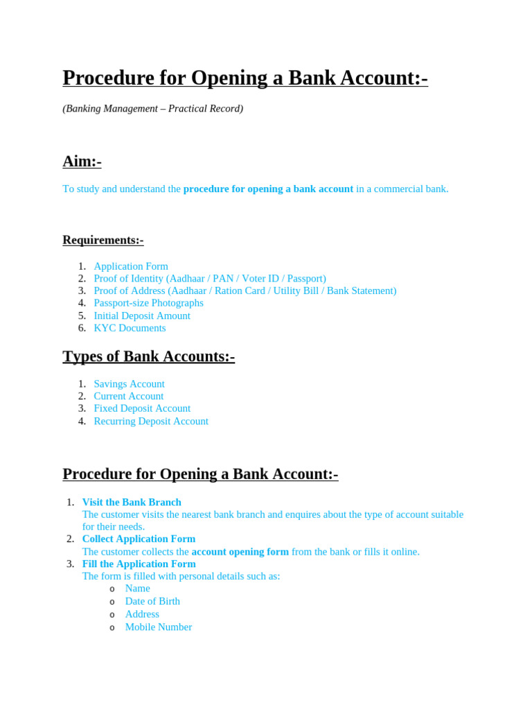 Procedure For Opening A Bank Account - 2 | PDF | Negotiable Instrument ...