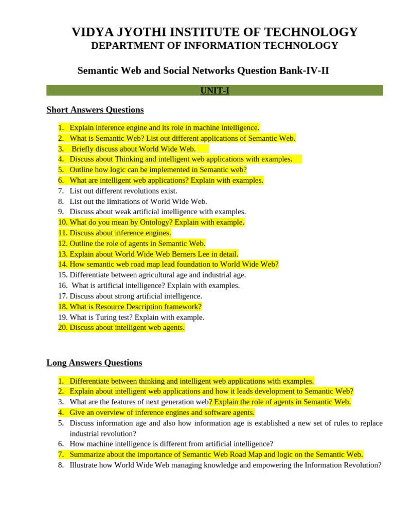 SWSN QuestionBank | PDF | Resource Description Framework | Xml Schema