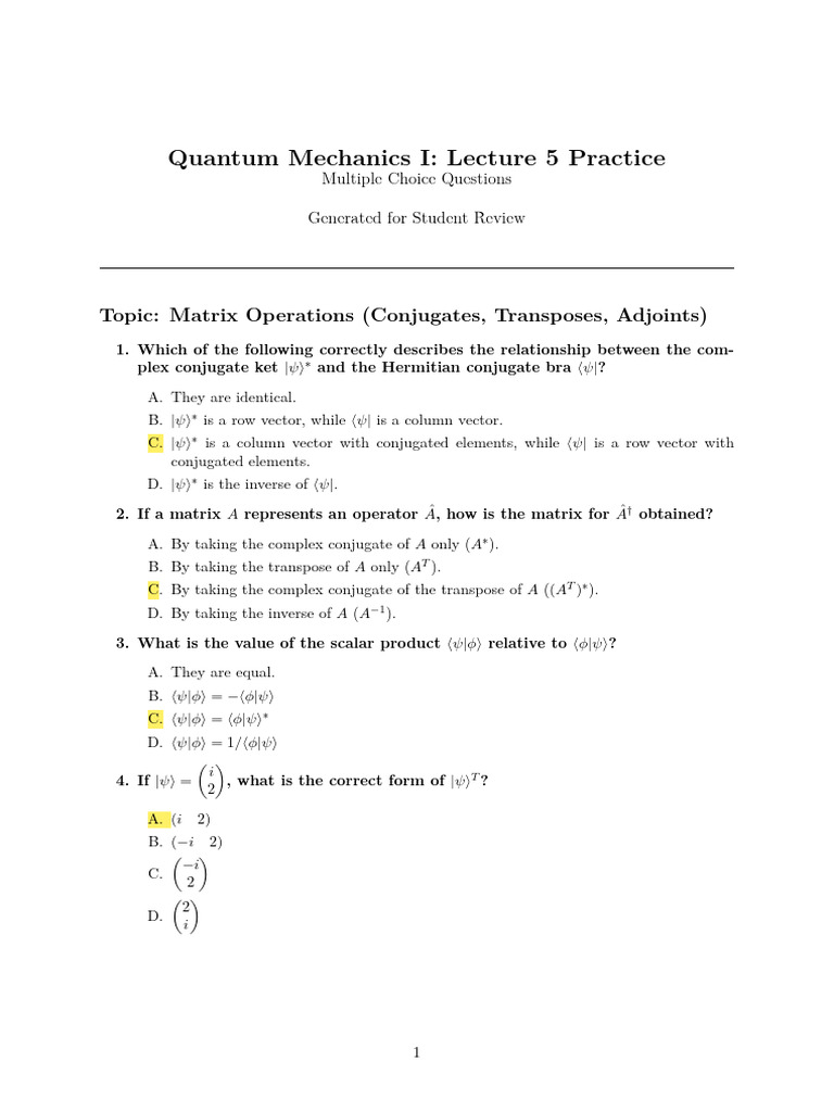 Quantum Mechanics Lec 5 MCQs | PDF | Eigenvalues And Eigenvectors ...