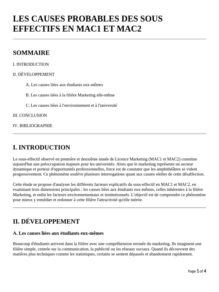 Les Causes Probables Des Sous Effectifs en Mac1 Et Mac2 | PDF ...