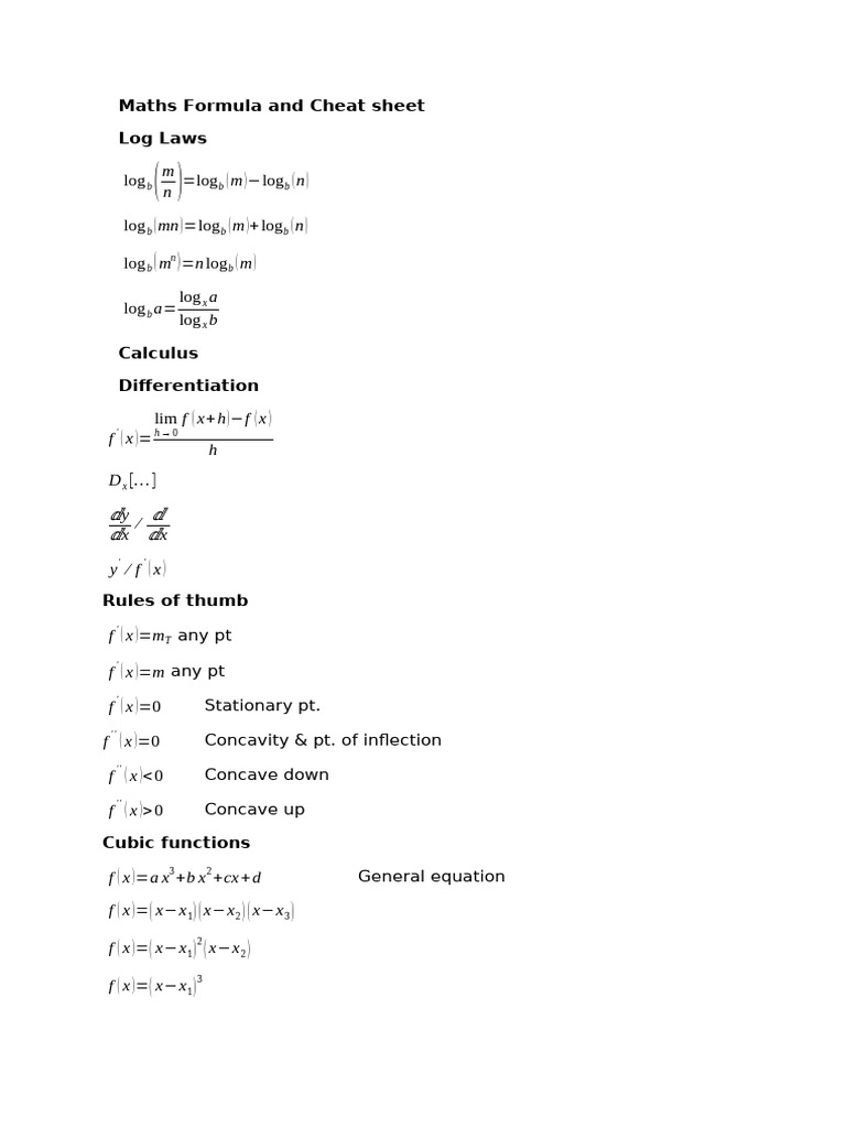 Maths Formulae Grade 11 | PDF