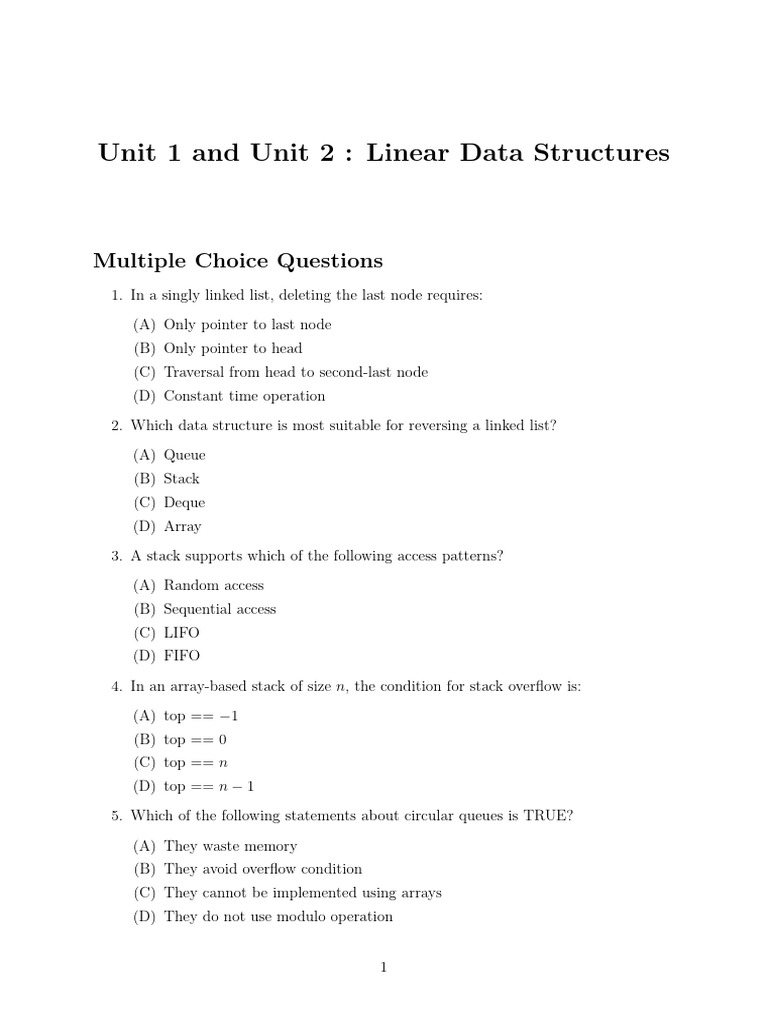 Model Question Paper For Quiz-1 | PDF | Queue (Abstract Data Type ...
