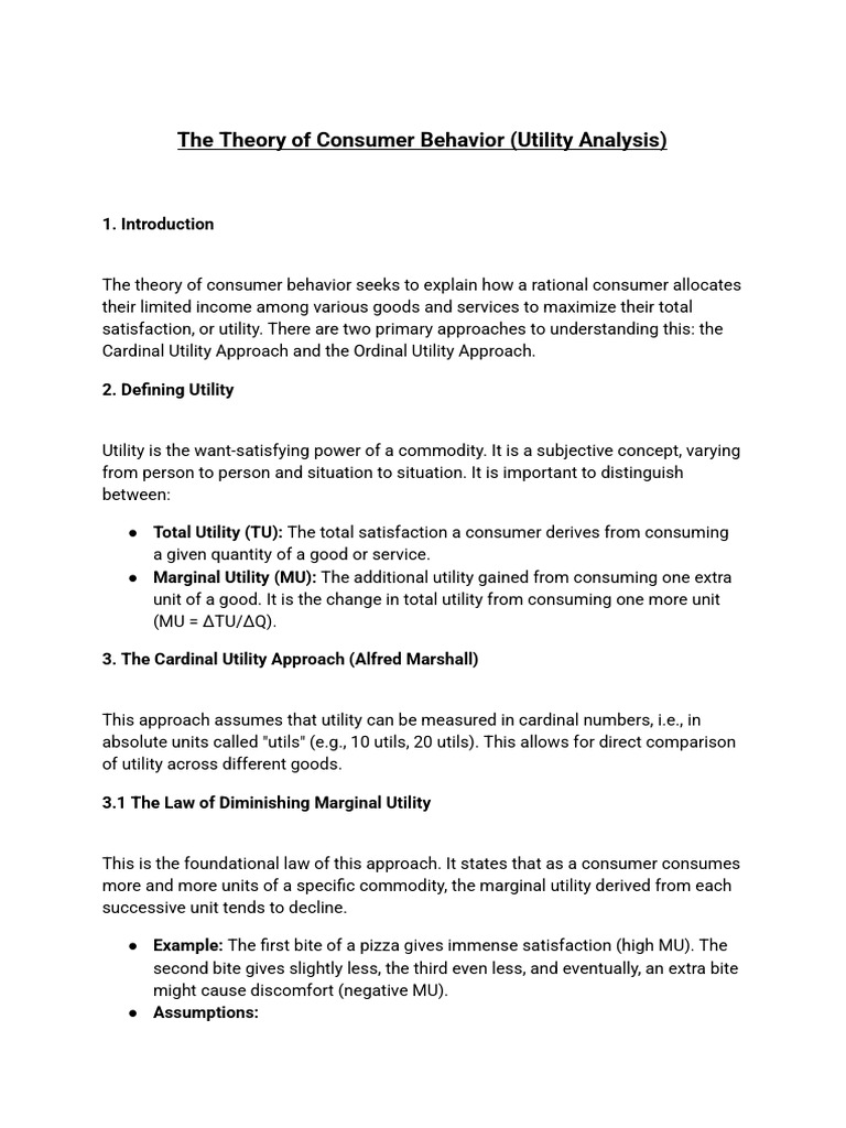 The Theory of Consumer Behavior (Utility Analysis) | PDF | Utility ...