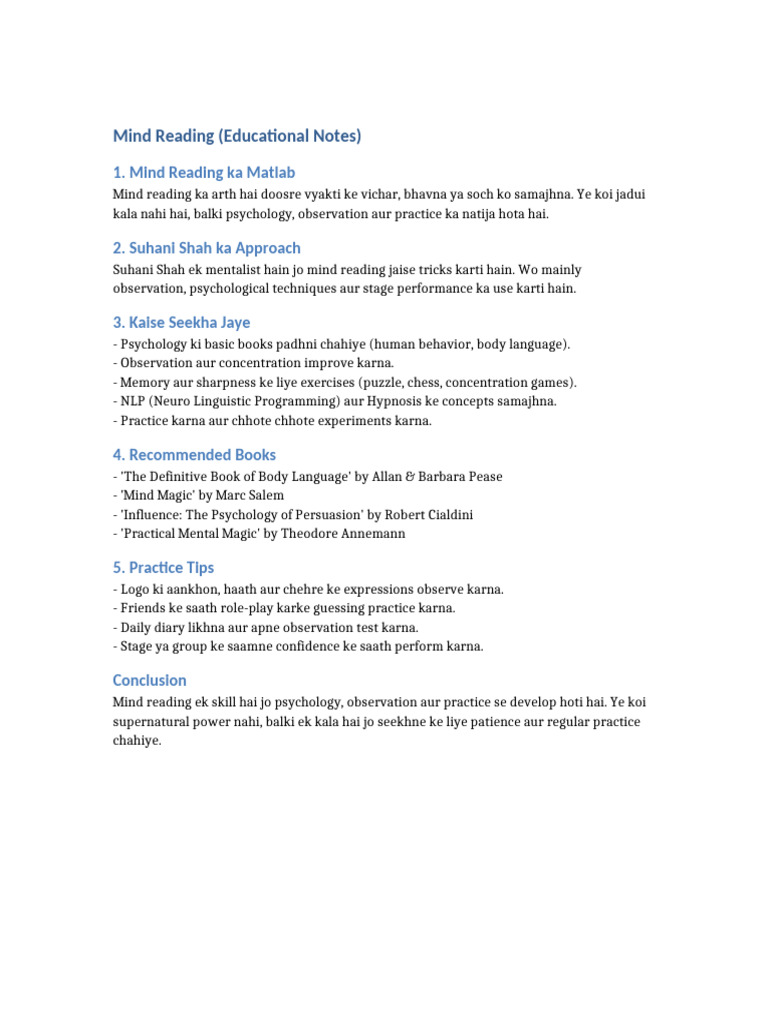 Mind Reading Notes | PDF