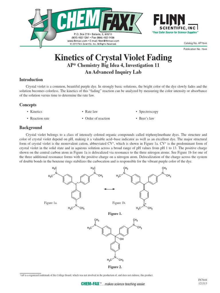 Lab 11 Kinetics Cystal Violet | PDF | Reaction Rate | Chemical Reactions