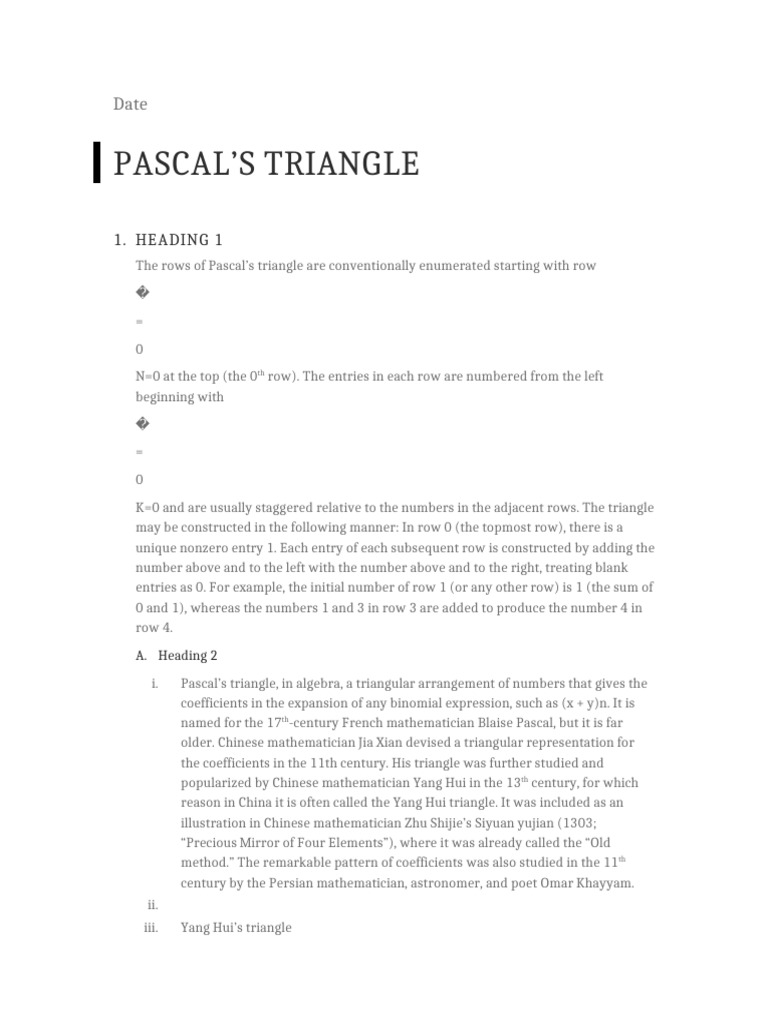 Pascal'S Triangle: 1. Heading 1 | PDF