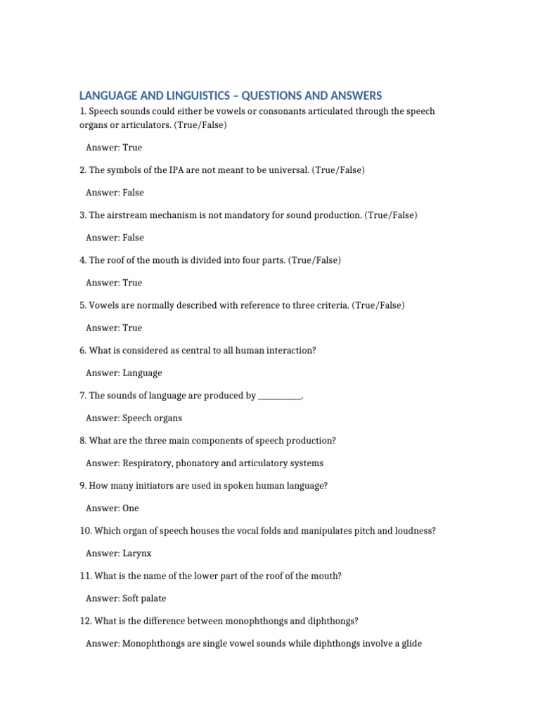 Language and Linguistics Questions and Answers | PDF | Linguistics ...