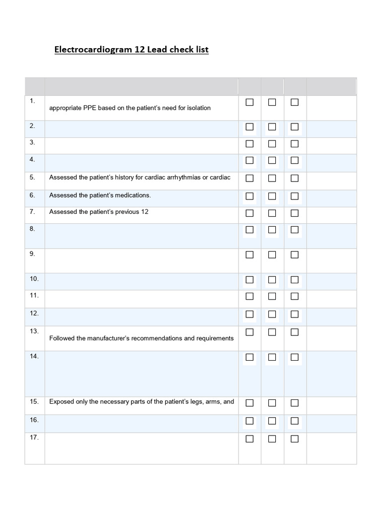 Checklist Electrocardiogram 12 Lead | PDF | Electrocardiography ...