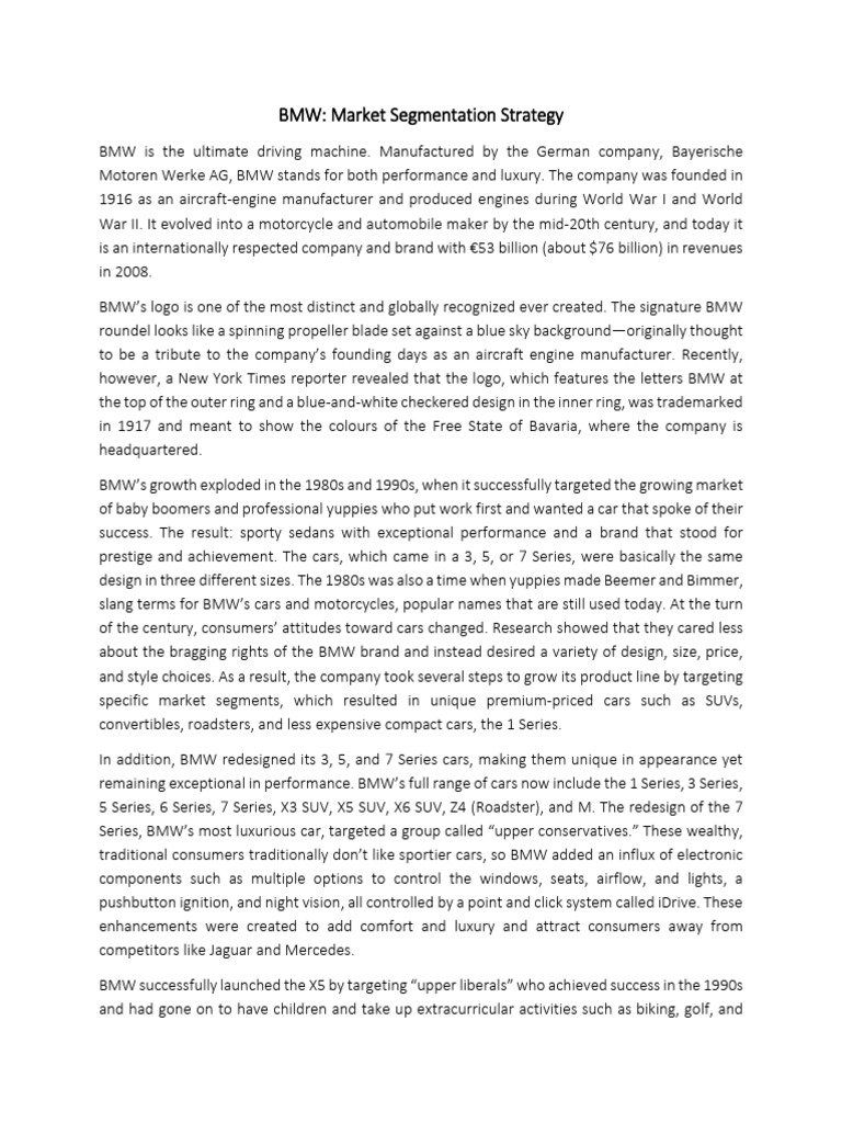 LO2 Case Study - BMW Market Segmentation | PDF | Bmw | Luxury Motor ...