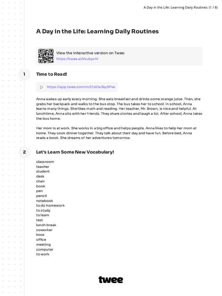 Twee - A Day in The Life - Learning Daily Routines | PDF | Classroom ...