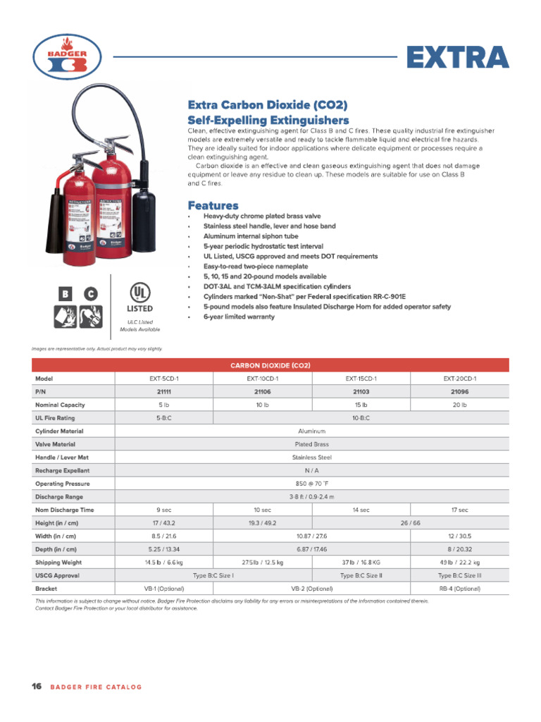 Extra Carbon Dioxide (CO2) Self-Expellant Extinguishers | PDF