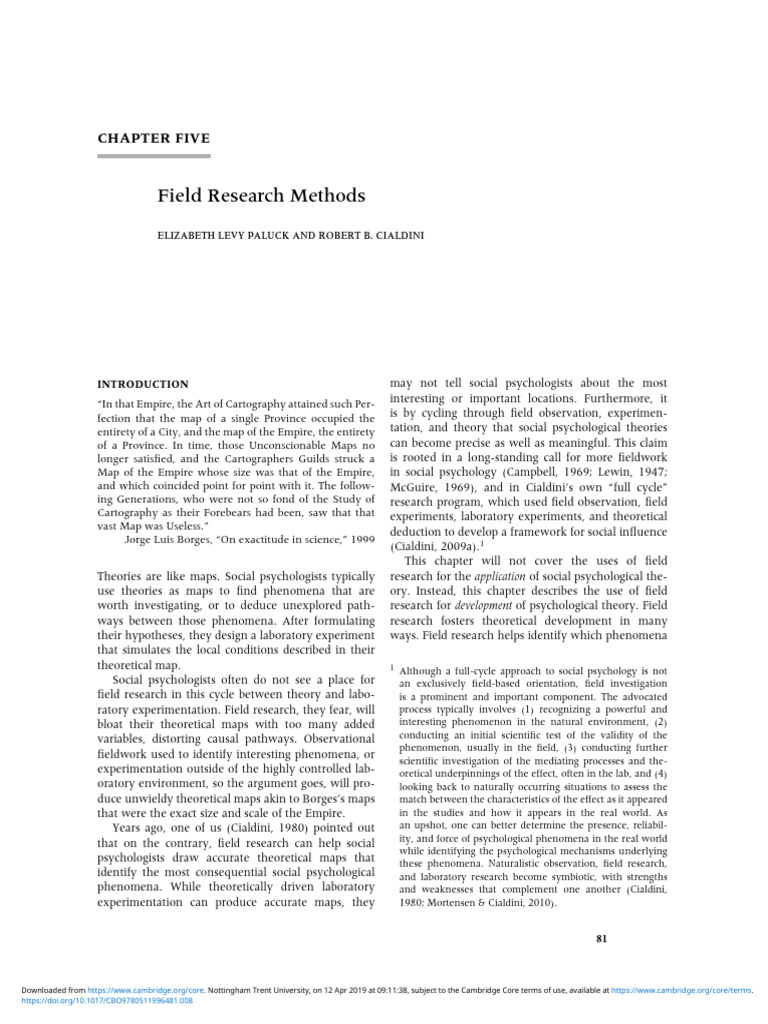 Field Research Methods | PDF | Psychology | Experiment