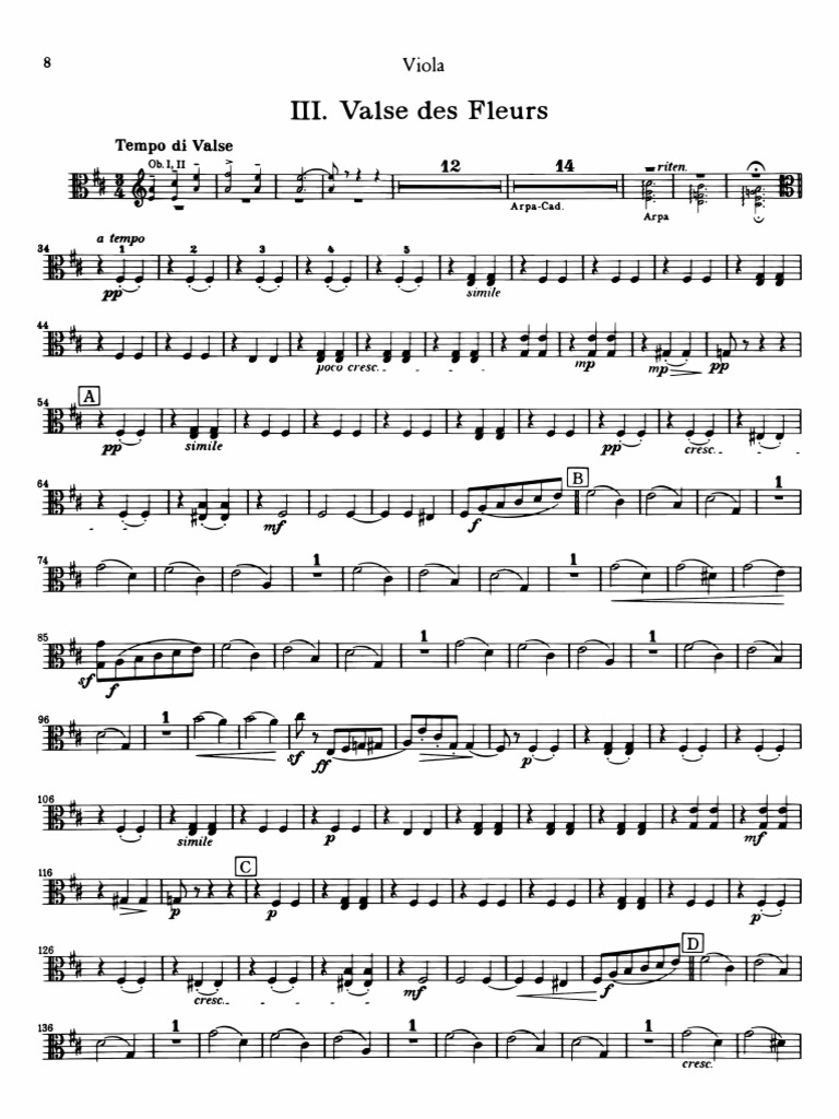 Tchaikovsky. Vals de Las Flores (Cascanueces) - Viola | PDF