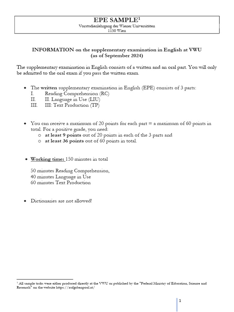 EPE Sample Written Exam Sept 2024 | PDF