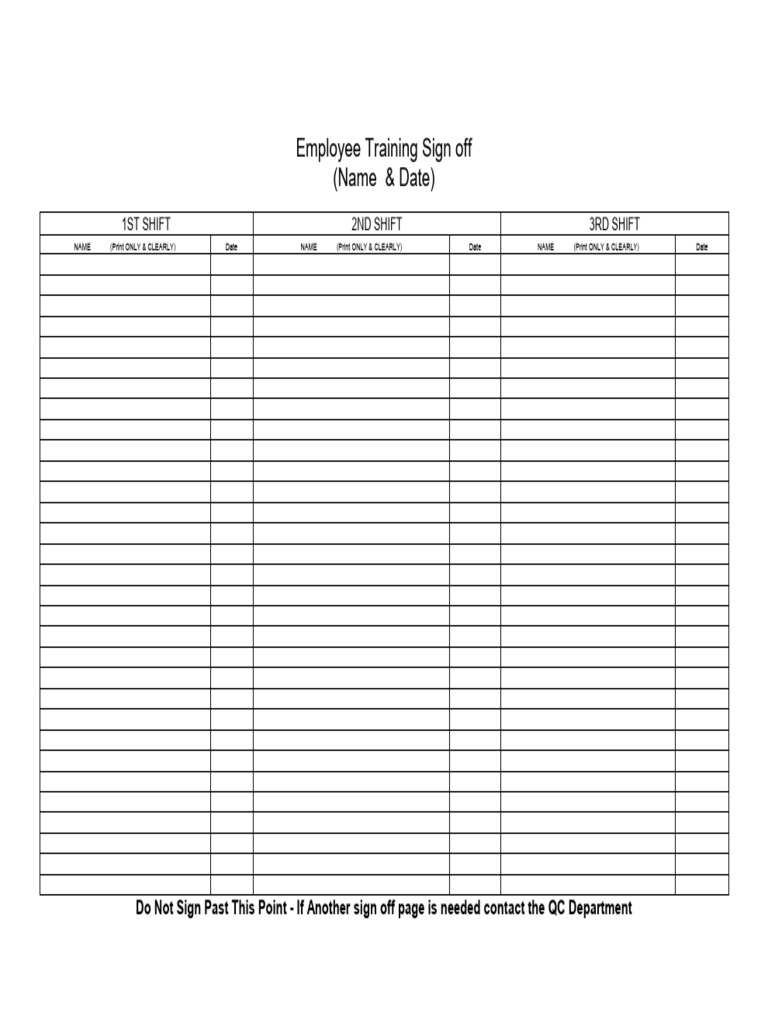 Standard Work Instuction Employee Training Sign Off Sheet | PDF