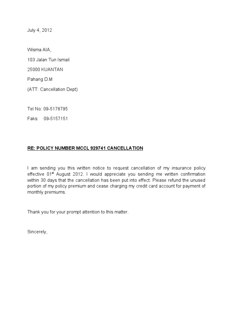 Contoh Surat Pembatalan Polisi Insurans Pdf Financial Risk Private Law