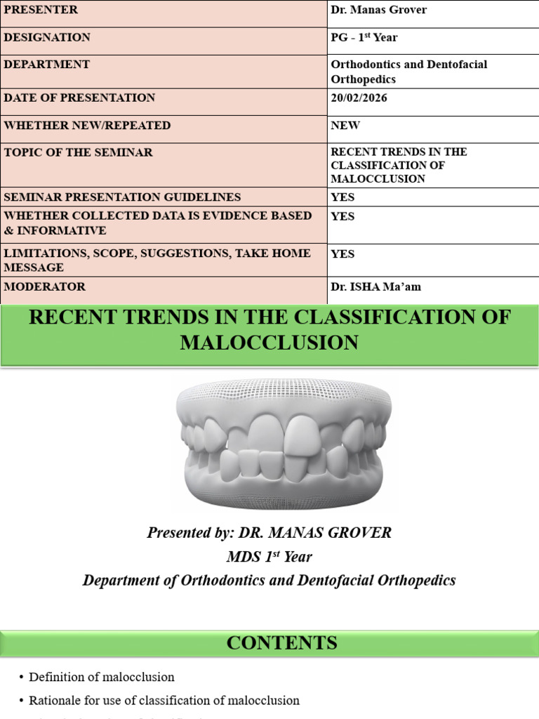 Recent Trends in The Classification of Malocclusion | PDF ...