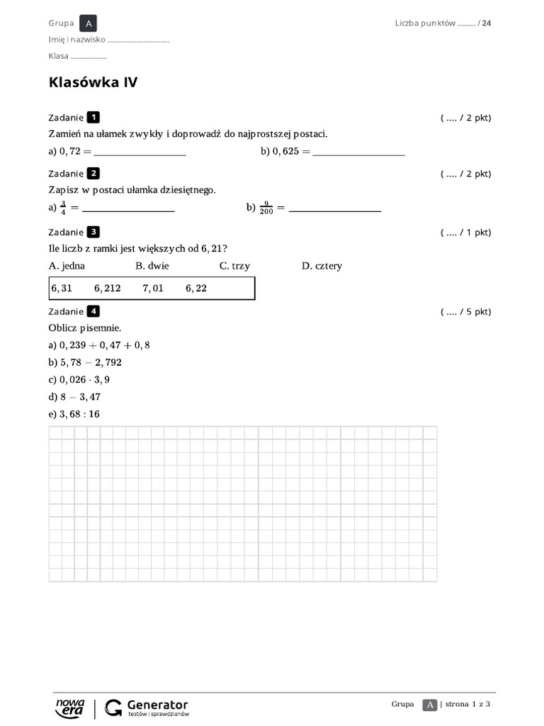 Klasowka IV Klasa 5 | PDF