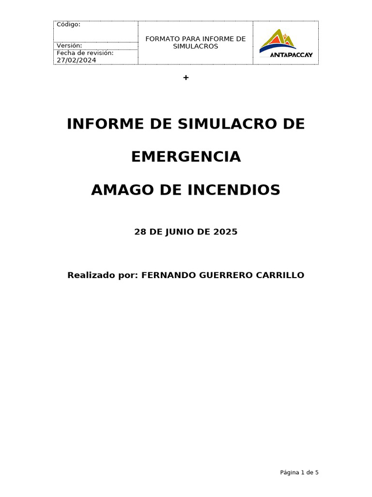 Informe de Simulacro de Amago de Incendio | PDF