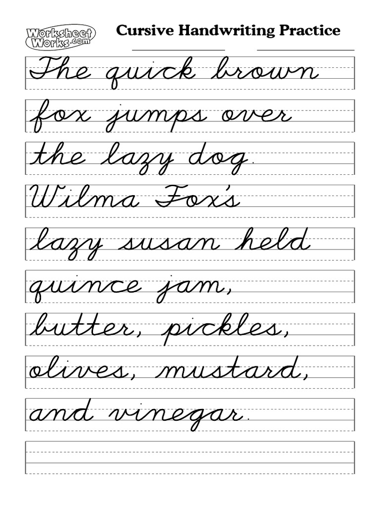 WorksheetWorks Cursive Handwriting Practice 1 | PDF | Writing | Calligraphy