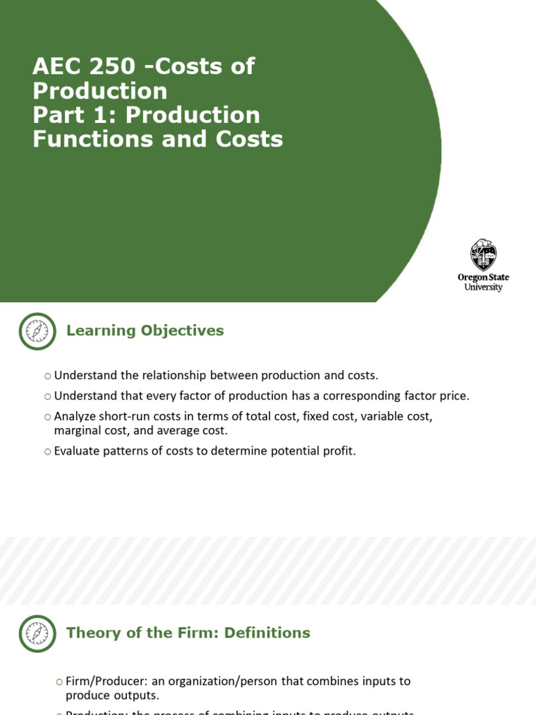 AEC250 - Week7 - L1 - Costs of Production For PDF | PDF | Production Function | Factors Of ...